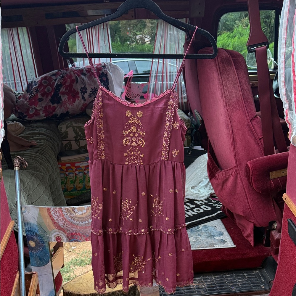 Urban Outfitters BOHO HOCO Dress with Gold Embroidery